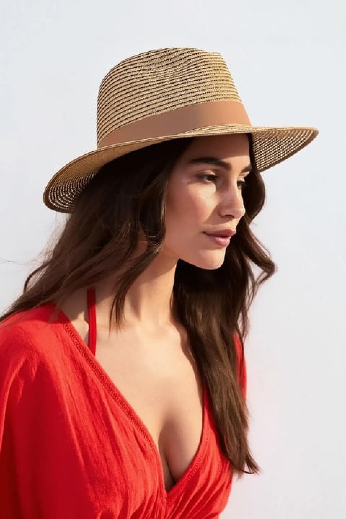 Kadın Camel Rengi Premium Hasır Fedora Şapka | Güneşten Korunma & Şıklık