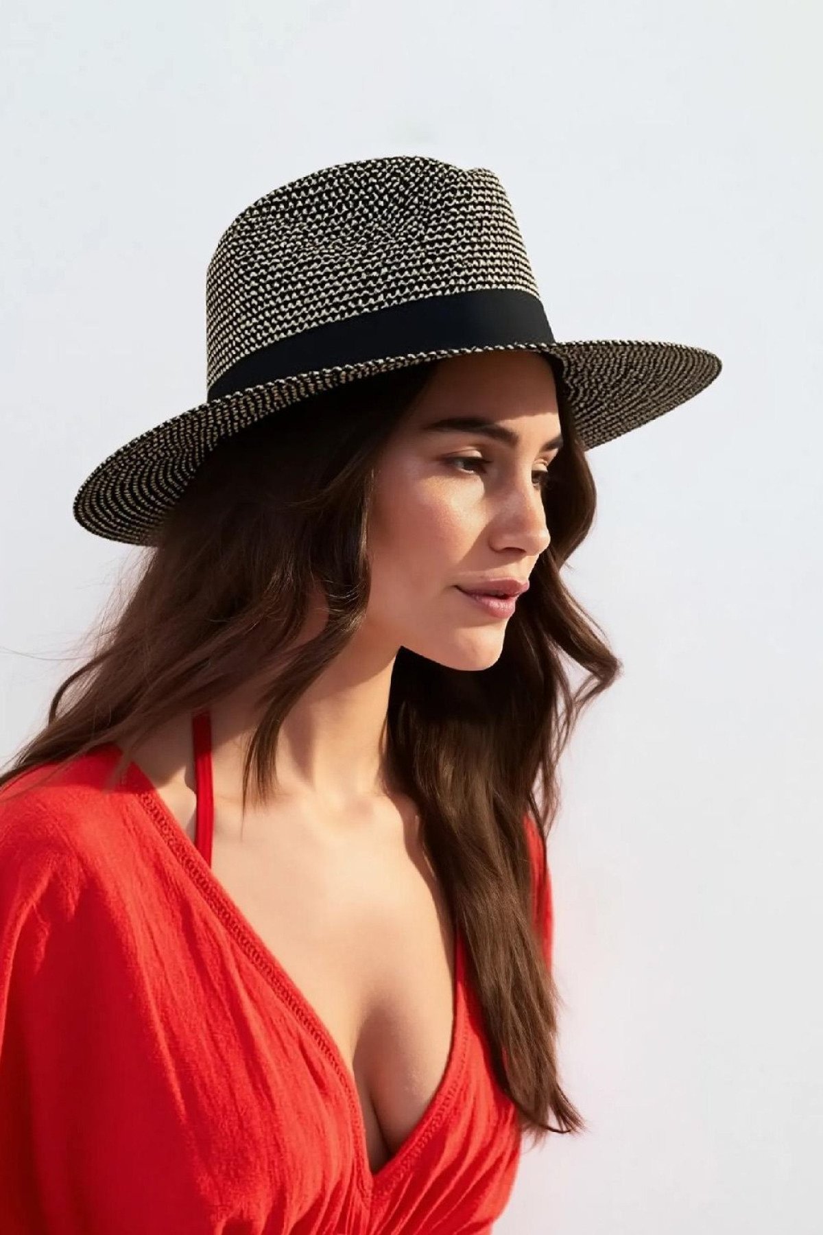 Kadın Simli Premium Hasır Fedora Şapka | Güneşten Korunma & Şıklık